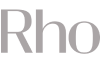 Rho brand logo displayed in grayscale format